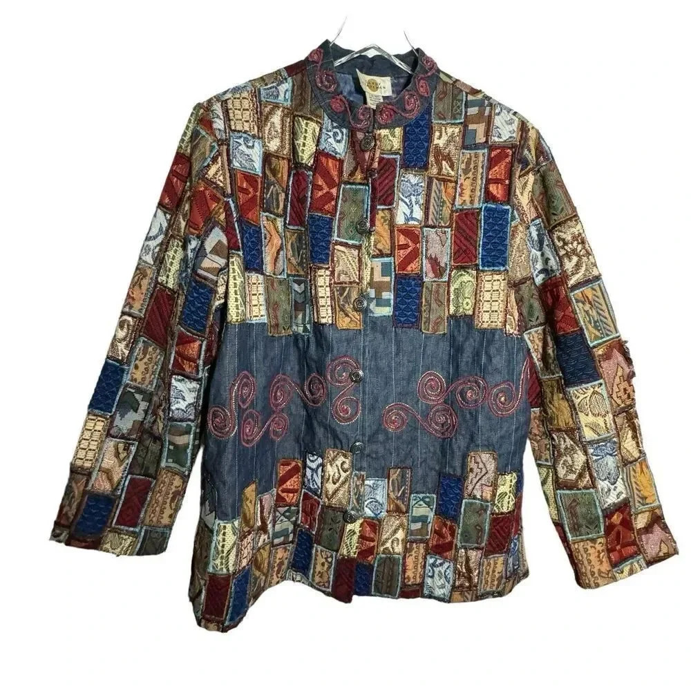 Sandy Starkman Vintage Patchwork Embroidered Coat… - image 2